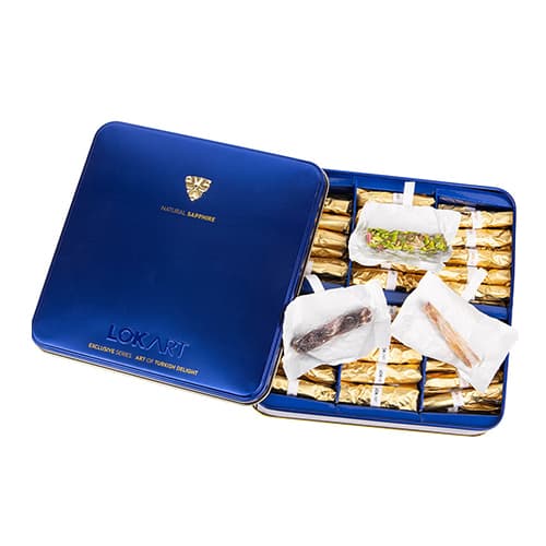 Premium-Turkish-Delight-Box-with-Real-Sapphire-Brooch,-LokArt,-454g-–-16oz