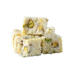 Coconut Covered Turkish Delight with Saffron and Pistachio Safranbolu Lokumcusu