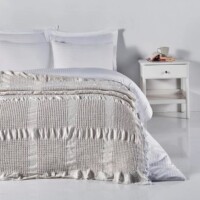 100% Cotton Waffle Fabric Natural Bedspread Denizli Concept