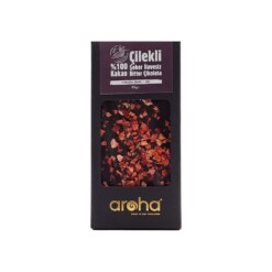 Gluten-Free – No Added Sugar – Vegan 100 Dark Bitter Chocolate with Strawberry Aroha Cikolata 85 gr (2.99oz)