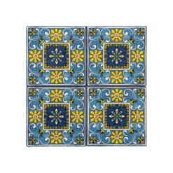 Talavera Patterned 10x10 cm Mexican Style Porcelain Tile Set (ics154) Ikbal Porselen - 4 Pieces