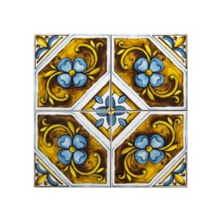 Talavera Patterned 10x10 cm Mexican Style Porcelain Tile Set (ics161) Ikbal Porselen - 4 Pieces